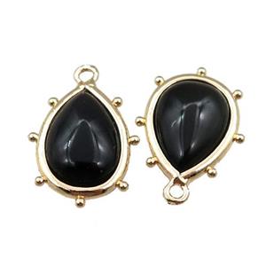 black onyx agate teardrop pendant, gold plated, approx 12-16mm