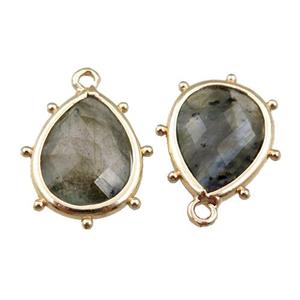 labradorite pendant, faceted teardrop, gold plated, approx 12-16mm