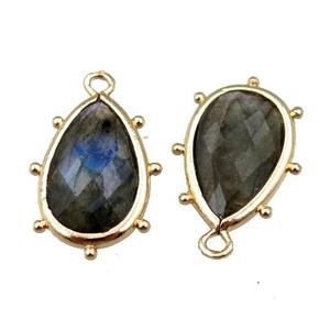 labradorite pendant, faceted teardrop pendant, gold plated, approx 10-18mm