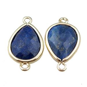 blue Lapis Lazuli connector, faceted teardrop, gold plated, approx 12-16mm