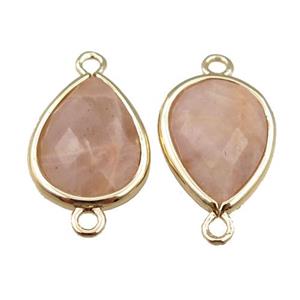 peach moonstone connector, faceted teardrop, gold plated, approx 12-16mm