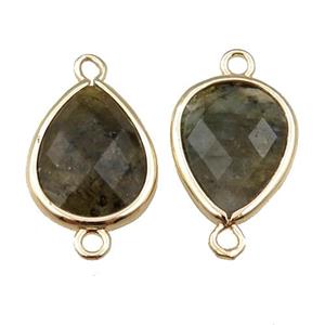 Labradorite connector, faceted teardrop, gold plated, approx 12-16mm