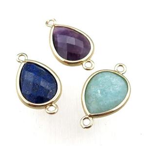 mix Gemstone connector, faceted teardrop, gold plated, approx 12-16mm