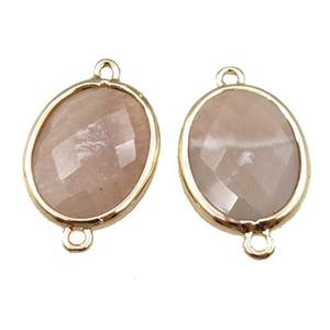 peach MoonStone connector, faceted oval, gold plated, approx 13-16mm