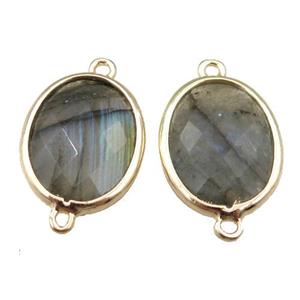 Labradorite connector, faceted oval, gold plated, approx 13-16mm
