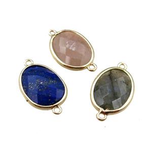 mixed Gemstone connector, faceted oval, gold plated, approx 13-16mm