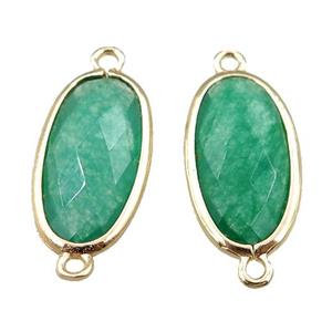 green jade connector, faceted oval, gold plated, approx 12-20mm