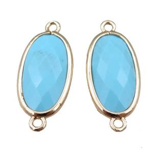blue Turquoise connector, faceted oval, gold plated, approx 12-20mm