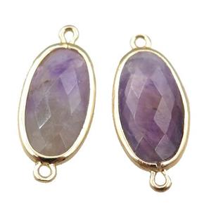 purple Amethyst connector, faceted oval, gold plated, approx 12-20mm