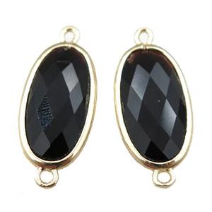 black Onyx Agate connector, faceted oval, gold plated, approx 12-20mm