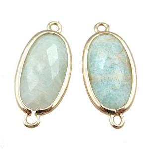 green Amazonite connector, faceted oval, gold plated, approx 12-20mm