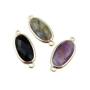 mixed Gemstone connector, faceted oval, gold plated, approx 12-20mm