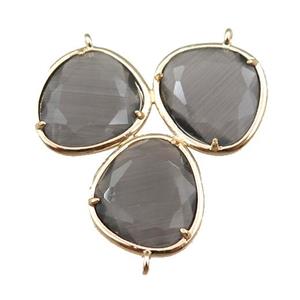 smoky cats eye stone connector with 3loops, gold plated, approx 35mm