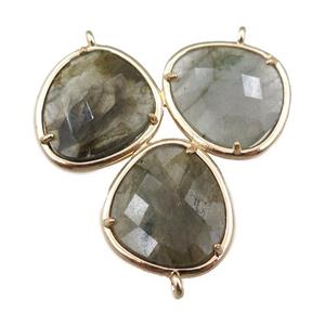 Labradorite connector with 3loops, gold plated, approx 35mm