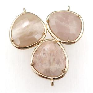 peach MoonStone connector with 3loops, gold plated, approx 35mm