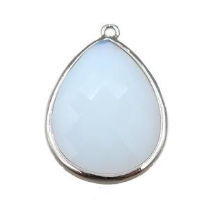 white Opalite pendant, faceted teardrop, approx 18-25mm