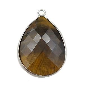 Tiger eye stone pendant, faceted teardrop, approx 18-25mm