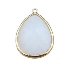 white Opalite pendant, faceted teardrop, approx 18-25mm