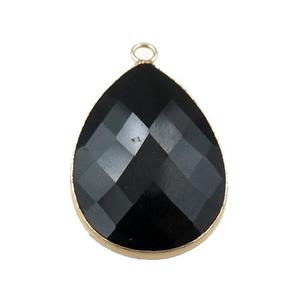 black Onyx Agate pendant, faceted teardrop, approx 18-25mm