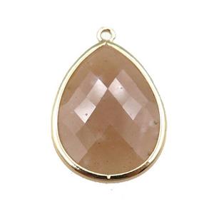 peach MoonStone pendant, faceted teardrop, approx 18-25mm