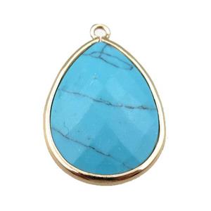 blue Turquoise pendant, faceted teardrop, approx 18-25mm