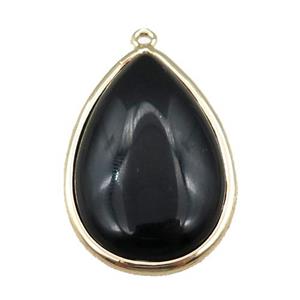 black Onyx Agate teardrop pendant, approx 20-30mm