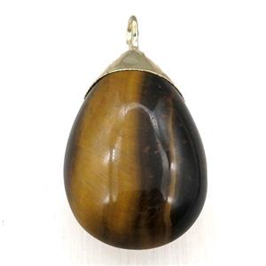 Tiger eye stone teardrop pendant, gold plated, approx 20-30mm
