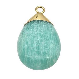 green Amazonite teardrop pendant, gold plated, approx 20-30mm