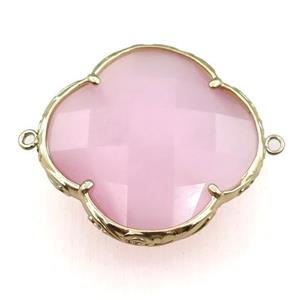 pink cats eye stone clover connector, faceted, approx 40mm