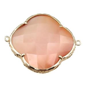 peach cats eye stone clover connector, faceted, approx 40mm