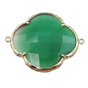 green cats eye stone clover connector, faceted, approx 40mm