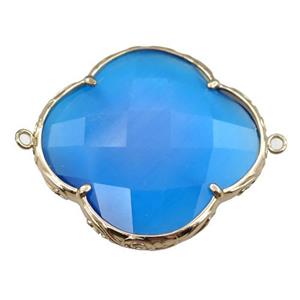 blue cats eye stone clover connector, faceted, approx 40mm