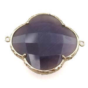 purple cats eye stone clover connector, faceted, approx 40mm