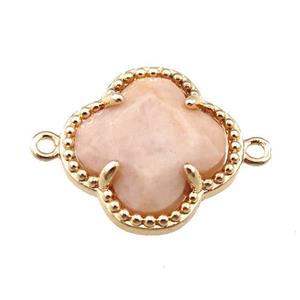 peach sunstone connector, faceted clover, gold plated, approx 16mm