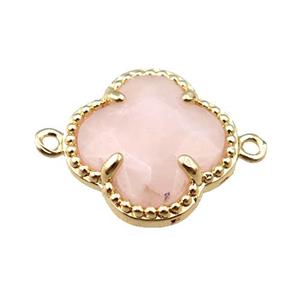 rose quartz connector, faceted clover, gold plated, approx 16mm