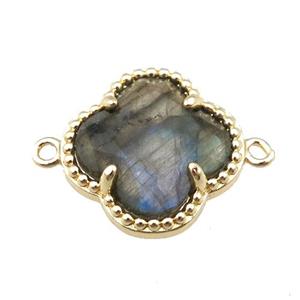 labradorite connector, faceted clover, gold plated, approx 16mm
