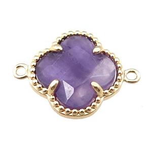 purple amethyst connector, faceted clover, gold plated, approx 16mm