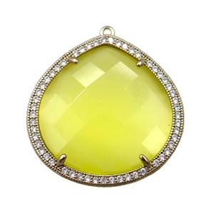 yellow cats eye stone peandant paved rhonestone, faceted teardrop, approx 27mm