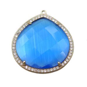 skyblue cats eye stone peandant paved rhonestone, faceted teardrop, approx 27mm