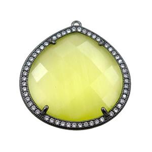 yellow cats eye stone peandant paved rhonestone, faceted teardrop, approx 27mm