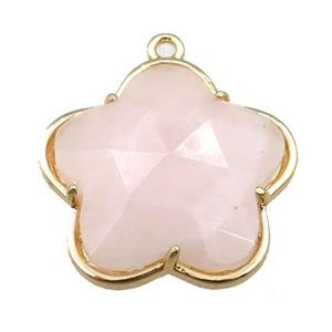 Rose Quartz flower pendant, faceted, gold plated, approx 22mm