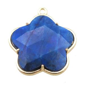 lapis flower pendant, faceted, gold plated, approx 22mm