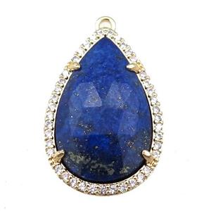 lapis pendant pave rhinestone, faceted teardrop, approx 16-25mm