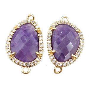 Amethyst connector pave rhinestone, faceted teardrop, approx 13-18mm