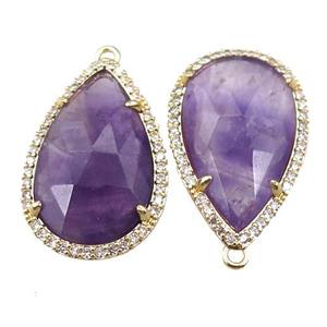 Amethyst pendant pave rhinestone, faceted teardrop, approx 16-25mm