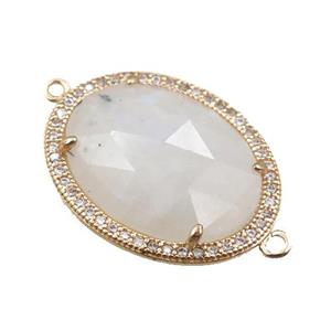white MoonStone connector pave rhinestone, faceted oval, approx 20-24mm