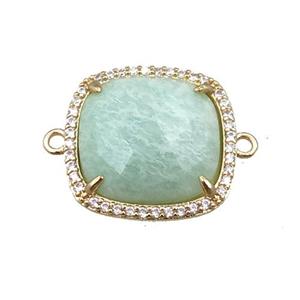 Amazonite connector pave rhinestone, faceted square, approx 18mm