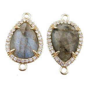 labradorite connector pave rhinestone, faceted teardrop, approx 12-16mm