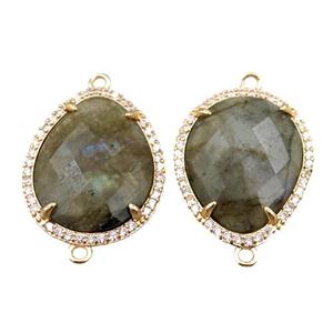 Labradorite connector pave rhinestone, faceted teardrop, approx 18-22mm