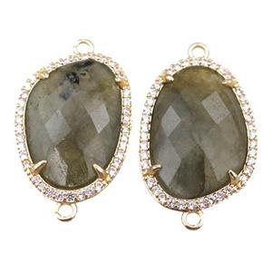 Labradorite connector pave rhinestone, faceted teardrop, approx 16-22mm